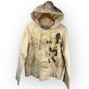 2000s Women’s Walt Disney World Tan/Beige Mickey Mouse V-Neck Pullover Hoodie XL